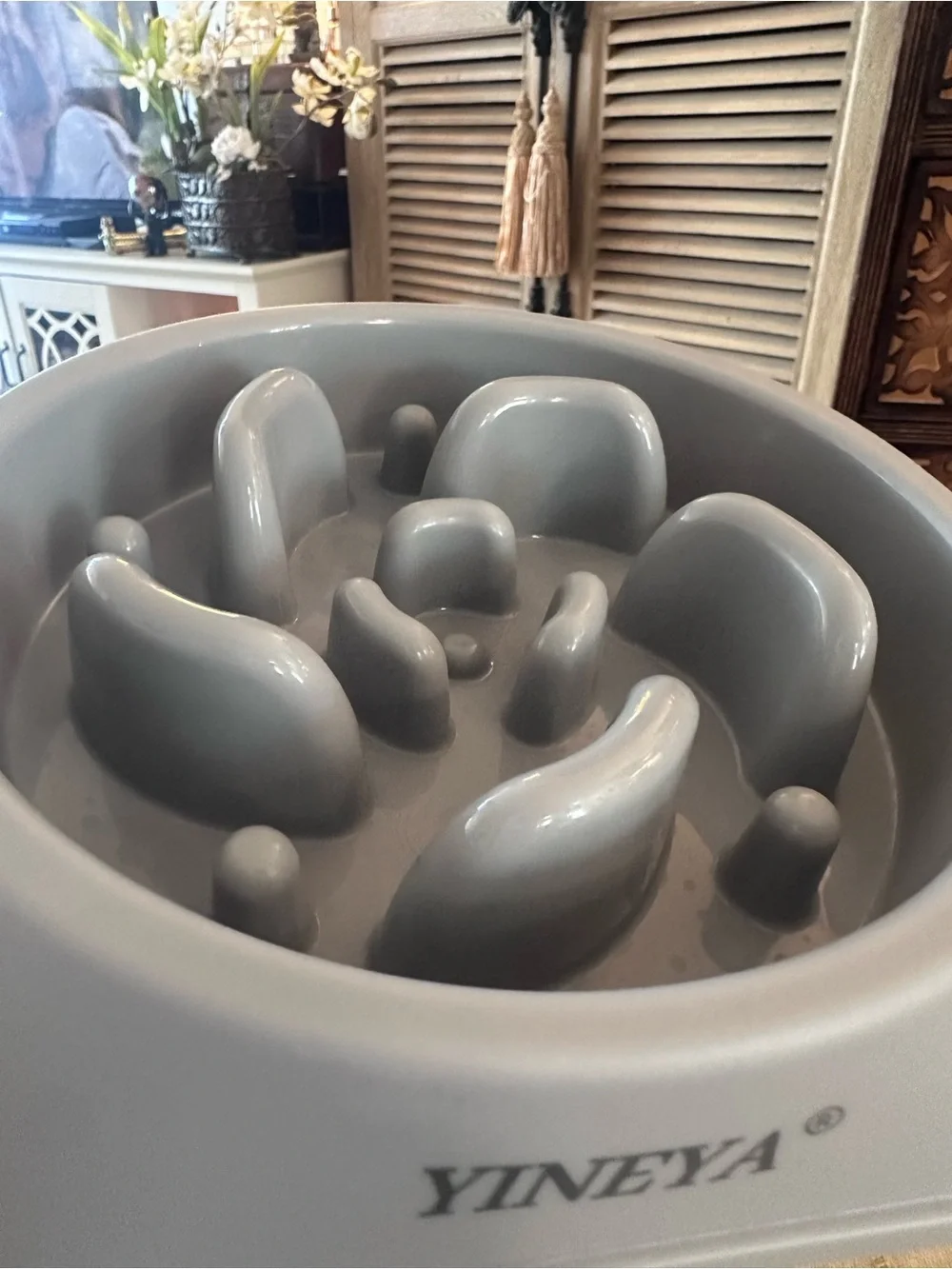 YINEYA Gray Slow Feeder Dog Bowl. New.